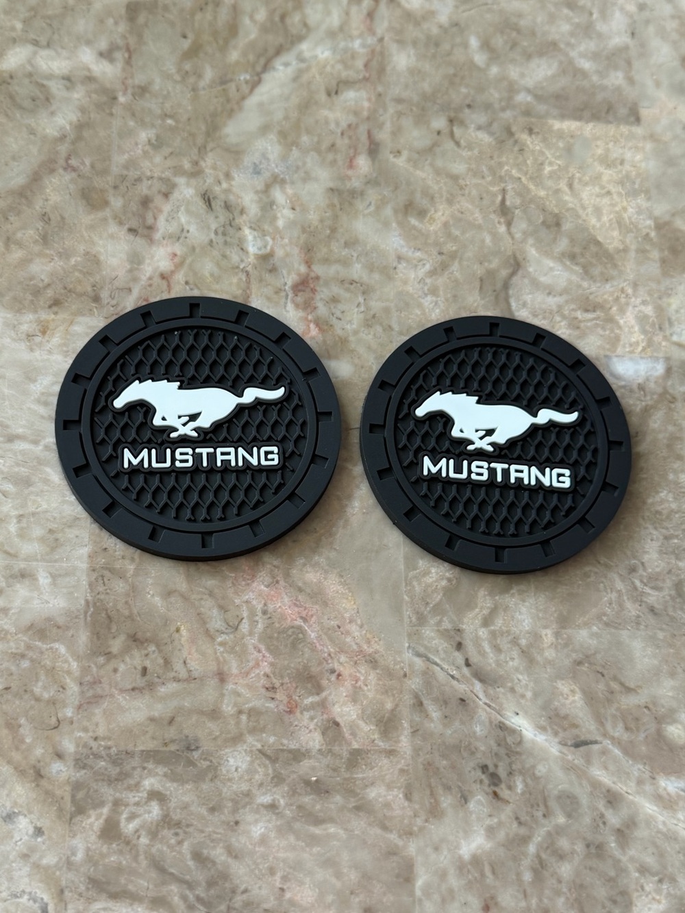 Mustang logo cup Coasters in white & black set of 2 NWT
